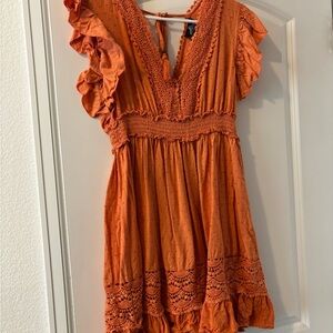 Angie Vibrant Orange Lace-Trimmed Top